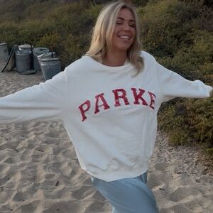 Parke 4th of July Terry White Mockneck with Red Lettering